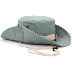 Unisex Cyan 100% Cotton Wide Brim Boonie With Chin Strap Classic Bucket Sun Hat